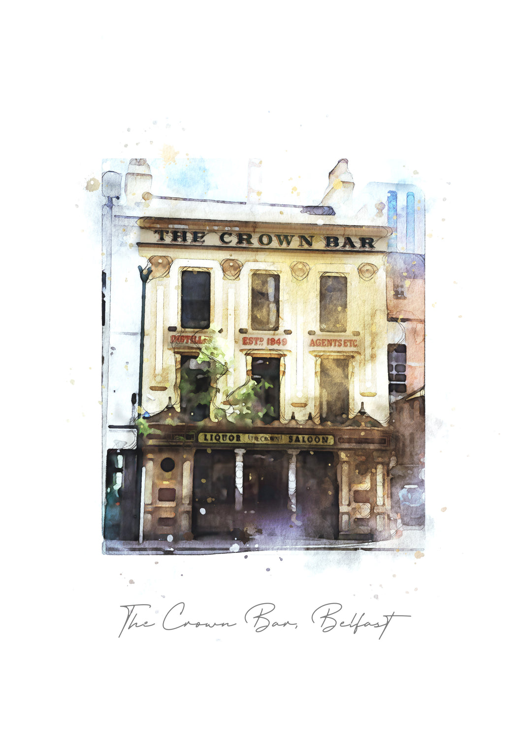The Crown Bar - Belfast - Digital Watercolour